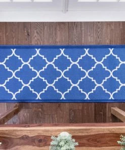 Well Woven Brooklyn Trellis Custom Size Runner Modern Blue Select Your Width X Choose Your Length Machine Washable Hallway Runner Rug