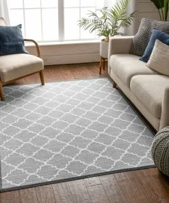 Well Woven Brooklyn Trellis Grey Modern Non Slip Washable Rug Machine Washable