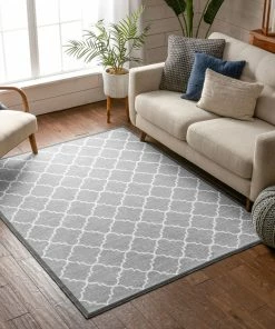 Well Woven Brooklyn Trellis Grey Modern Non Slip Washable Rug Machine Washable