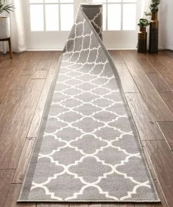 Well Woven Brooklyn Trellis Custom Size Runner Modern Grey Select Yoir Width X Choose Your Length Machine Washable Hallway Runner Rug Grey & Silver