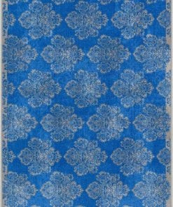 Well Woven Greek Key Blue Distressed Non Slip Washable Rug