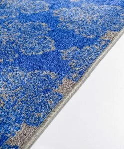 Well Woven Greek Key Blue Distressed Non Slip Washable Rug