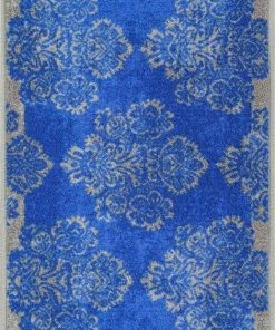 Well Woven Greek Key Blue Distressed Non Slip Washable Rug