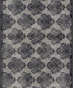 Well Woven Grey & Silver Greek Key Grey Distressed Non Slip Washable Rug 2'7" X 12' Runner