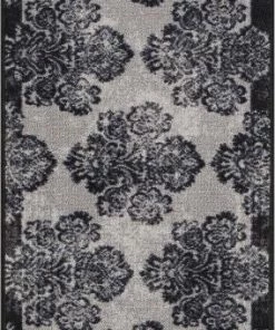 Well Woven Grey & Silver Greek Key Grey Distressed Non Slip Washable Rug 2'7