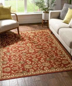 Well Woven Tabriz Red Traditional Non Slip Washable Rug