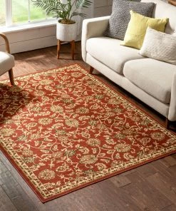 Well Woven Tabriz Red Traditional Non Slip Washable Rug