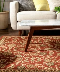 Well Woven Tabriz Red Traditional Non Slip Washable Rug