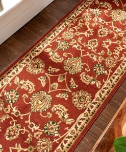 Well Woven Tabriz Red Traditional Non Slip Washable Rug