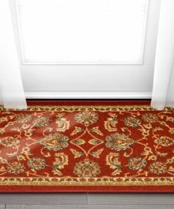 Well Woven Tabriz Red Traditional Non Slip Washable Rug