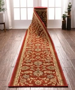 Well Woven Tabriz Custom Size Runner Traditional Red Select Your Width X Choose Your Length Machine Washable Hallway Runner Rug