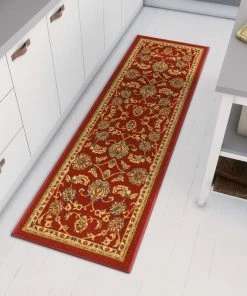 Well Woven Tabriz Red Traditional Non Slip Washable Rug
