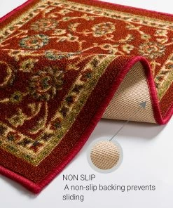 Well Woven Tabriz Red Traditional Non Slip Washable Rug