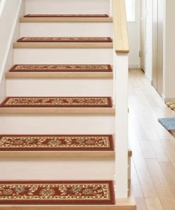 Well Woven Tabriz Traditional Red Non Slip 9" X 31" Stair Tread (Set Of 7)