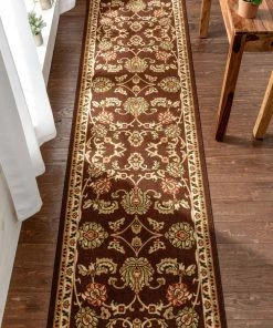 Well Woven Tabriz Brown Traditional Non Slip Washable Rug