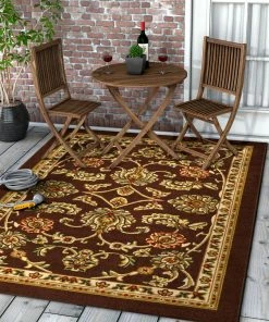 Well Woven Tabriz Brown Traditional Non Slip Washable Rug