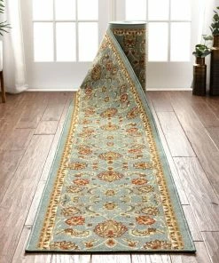Well Woven Tabriz Custom Size Runner Traditional Blue 22 Inch Wide X Choose Your Length Machine Washable Hallway Runner Rug