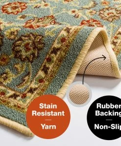 Well Woven Tabriz Blue Traditional Non Slip Washable Rug