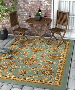 Well Woven Tabriz Blue Traditional Non Slip Washable Rug