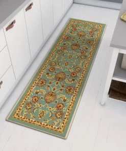 Well Woven Tabriz Blue Traditional Non Slip Washable Rug