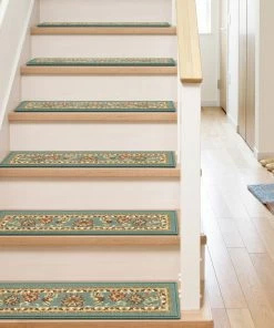 Well Woven Tabriz Traditional Blue Non Slip 9" X 31" Stair Tread (Set Of 7)