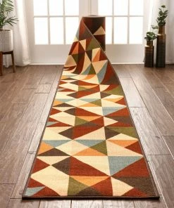 Well Woven Vector Custom Size Runner Geometric Red 22 Inch Wide X Choose Your Length Machine Washable Hallway Runner Rug