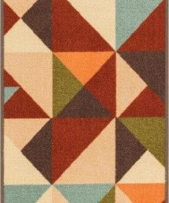 Well Woven Vector Red Geometric Non Slip Washable Rug