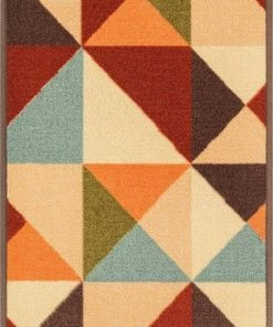Well Woven Vector Red Geometric Non Slip Washable Rug