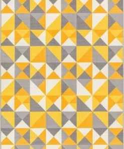 Well Woven Vector Yellow Geometric Non Slip Washable Rug 1'8" X 5'