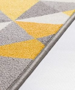 Well Woven Vector Yellow Geometric Non Slip Washable Rug 1'8" X 5'