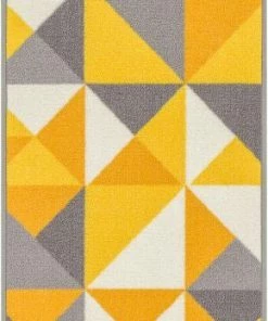 Well Woven Vector Yellow Geometric Non Slip Washable Rug 1'8" X 5' 5 Well Woven Vector Yellow Geometric Non Slip Washable Rug 1'8