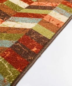 Well Woven Blocks Red Geometric Non Slip Washable Rug