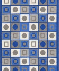 Well Woven Kensington Blue Geometric Non Slip Washable Rug