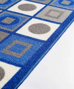 Well Woven Kensington Blue Geometric Non Slip Washable Rug