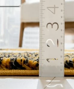 Well Woven Cubes Geometric Boxes & Squares Gold Grey Thick Shag Rug