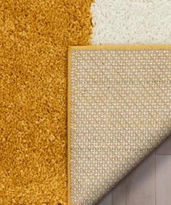 Well Woven Cubes Geometric Boxes & Squares Gold Grey Thick Shag Rug