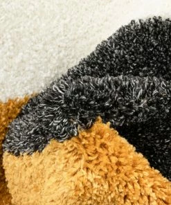 Well Woven Cubes Geometric Boxes & Squares Gold Grey Thick Shag Rug