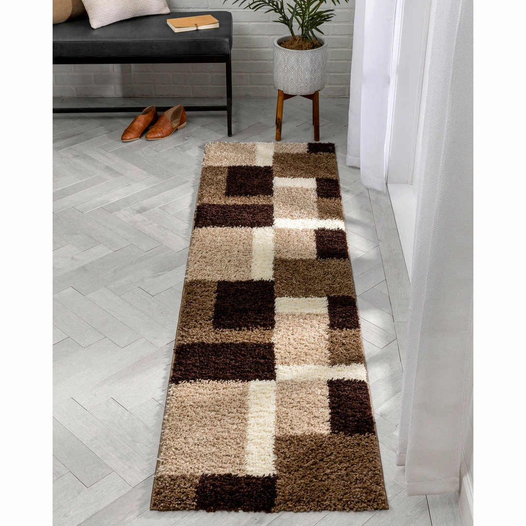 Well Woven Cubes Beige Brown Modern Geo Rug Geometric 9 Well Woven Cubes Beige Brown Modern Geo Rug Geometric