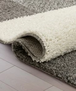 Well Woven Cubes Geometric Boxes & Squares Dark Grey Thick Shag Rug