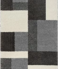 Well Woven Cubes Geometric Boxes & Squares Dark Grey Thick Shag Rug