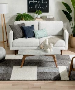 Well Woven Cubes Geometric Boxes & Squares Dark Grey Thick Shag Rug