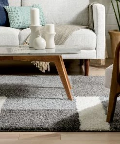 Well Woven Cubes Geometric Boxes & Squares Dark Grey Thick Shag Rug