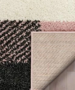 Well Woven Cubes Geometric Boxes & Squares Blush Grey Thick Shag Rug