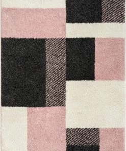 Well Woven Cubes Geometric Boxes & Squares Blush Grey Thick Shag Rug