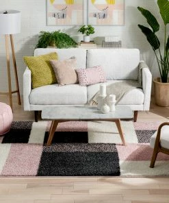 Well Woven Cubes Geometric Boxes & Squares Blush Grey Thick Shag Rug