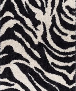 Well Woven Safari Zebra Black Contemporary Shag Rug Geometric