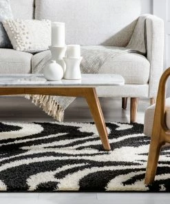 Well Woven Safari Zebra Black Contemporary Shag Rug Geometric