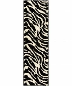 Well Woven Safari Zebra Black Contemporary Shag Rug Geometric