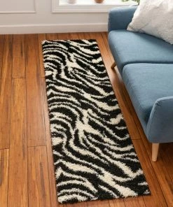 Well Woven Safari Zebra Black Contemporary Shag Rug Geometric