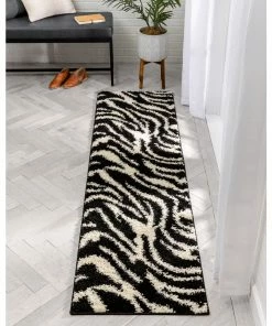 Well Woven Safari Zebra Black Contemporary Shag Rug Geometric